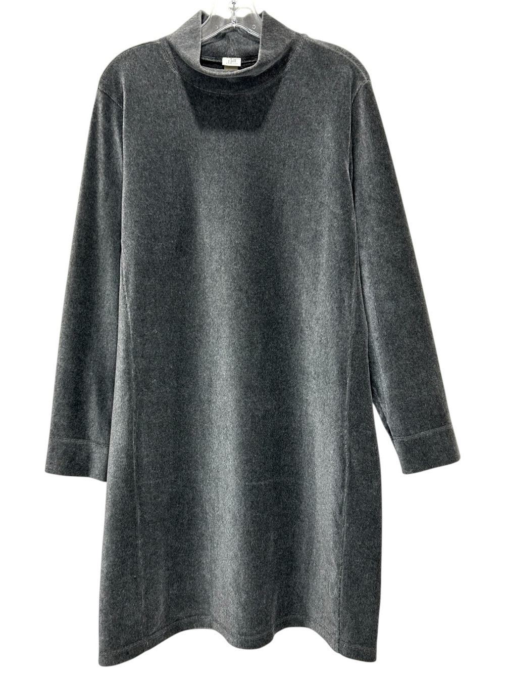J. Jill Gray Velour Mock Neck Midi Dress - Comfy, Relaxed Fit - Extra Large